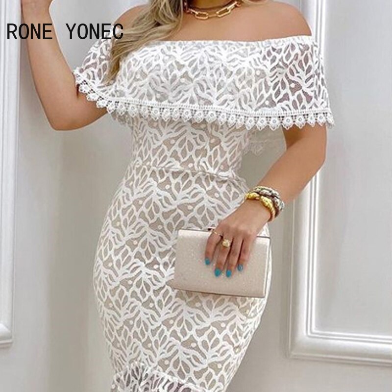 Women-Solid-Chic-Off-Shoulder-Ruffle-Hem-Lace-Hem-Bodycon-Sexy-Formal-Party-Dress-3