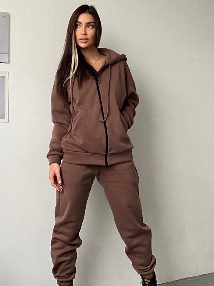 Women-Sport-Coats-Two-Pieces-Sets-Solid-Color-Long-Sleeve-Zip-Up-Hooded-Tops-Trousers-Suits-4
