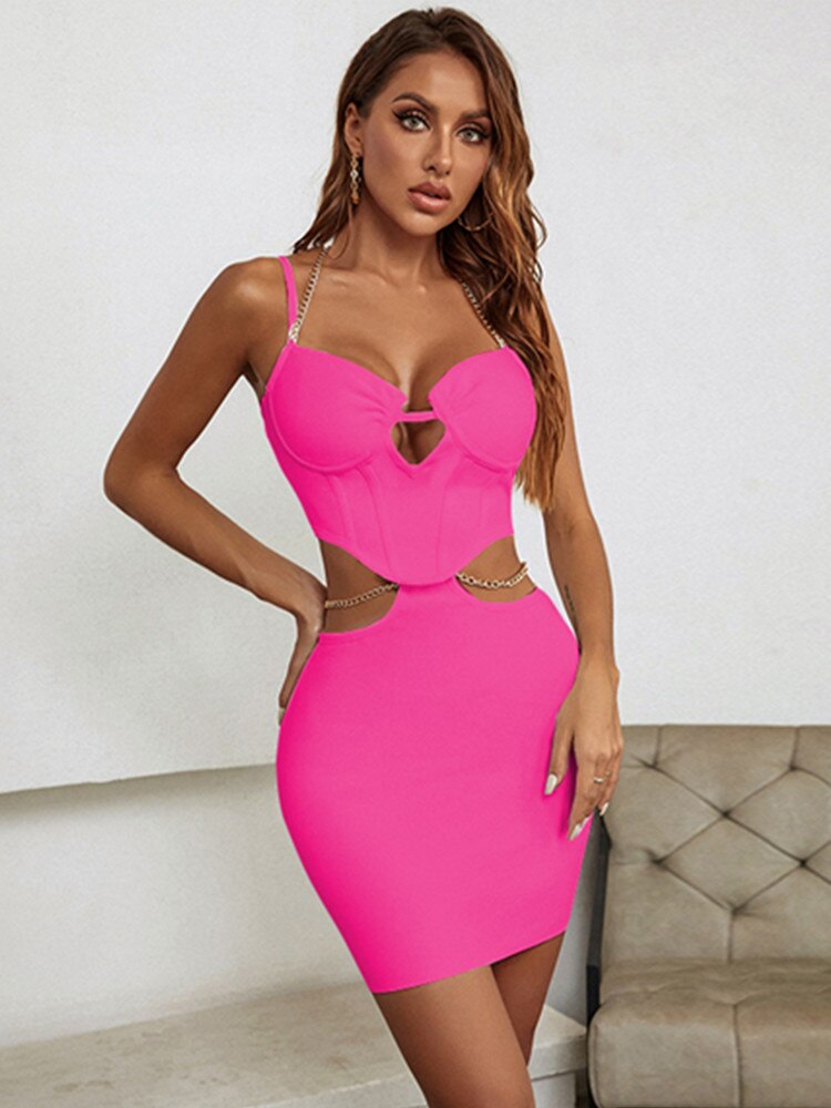 Women-Summer-Sexy-Backless-Chain-Cut-Out-White-Pink-Two-Piece-Mini-Bandage-Set-2022-Celebrity-4