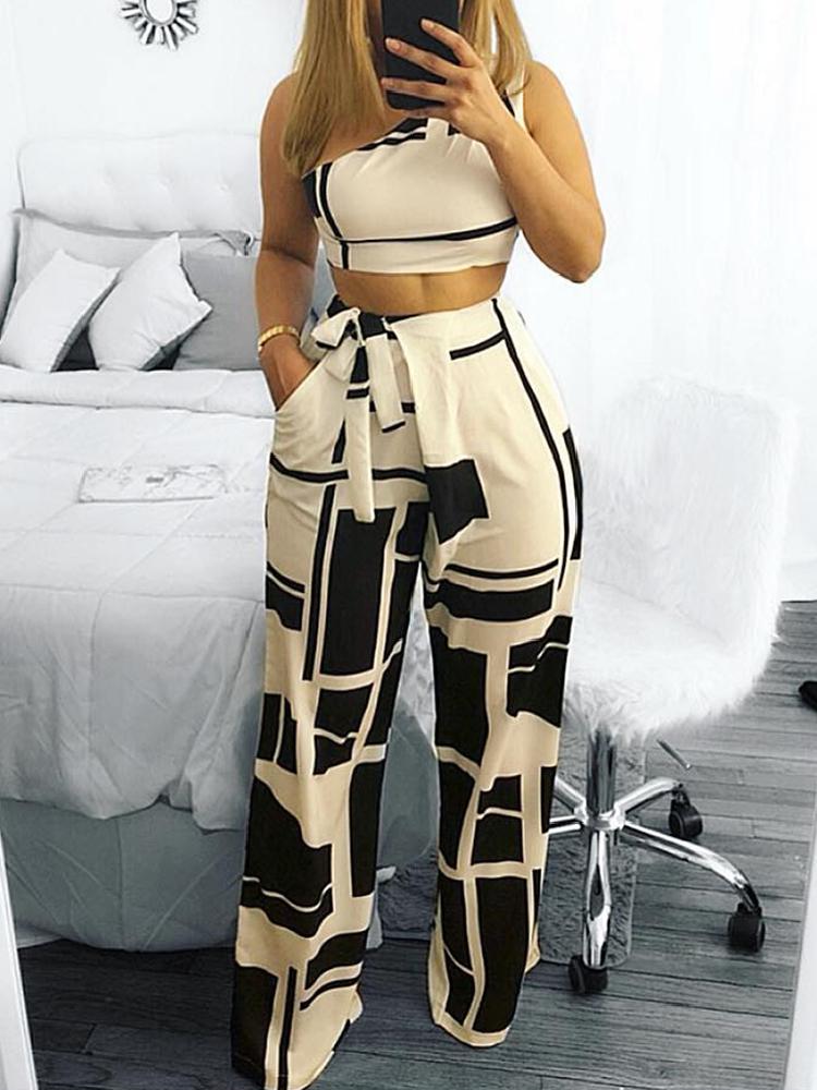 Women-Two-Pieces-Sets-Self-Belted-Crop-Top-Pants-Colorblock-One-Shoulder-Cropped-High-Waist-Wide-1