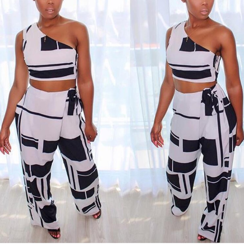 Women-Two-Pieces-Sets-Self-Belted-Crop-Top-Pants-Colorblock-One-Shoulder-Cropped-High-Waist-Wide-2