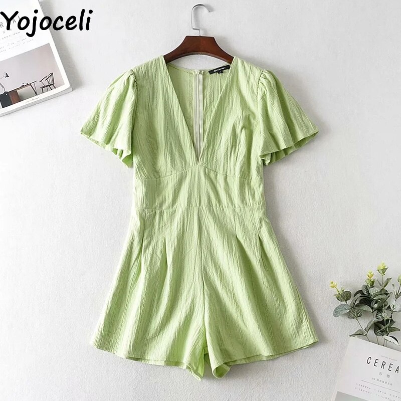 Yojoceli-Elegant-v-neck-cotton-green-summer-playsuit-women-Beach-casual-short-jumpsuit-romper-Cool-daily-5