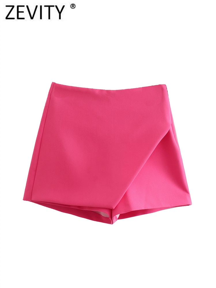 ZEVITY-New-Women-Fashion-Candy-Color-Asymmetrical-Shorts-Skirts-Lady-Zipper-Fly-Pockets-Hot-Shorts-Chic-4