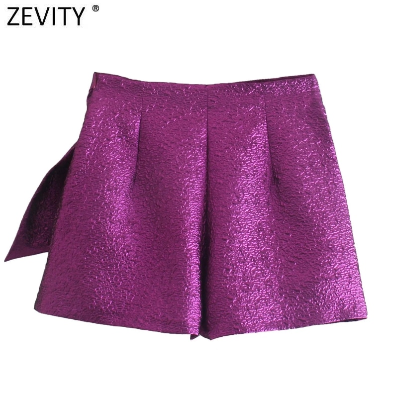 ZEVITY-New-Women-High-Street-Bow-Decoration-Texture-Purple-Shorts-Skirts-Lady-Zipper-Fly-Hot-Shorts-1