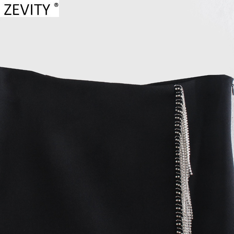 Zevity-New-Women-High-Street-Artificial-Gem-Tassel-Decoration-Mini-Skirt-Faldas-Mujer-Lady-Chic-Side-2