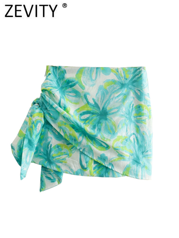 Zevity-Women-Tropical-Floral-Print-Bow-Tied-Sarong-Skirt-Faldas-Mujer-Ladies-Chic-Zipper-Hem-Irregular-1