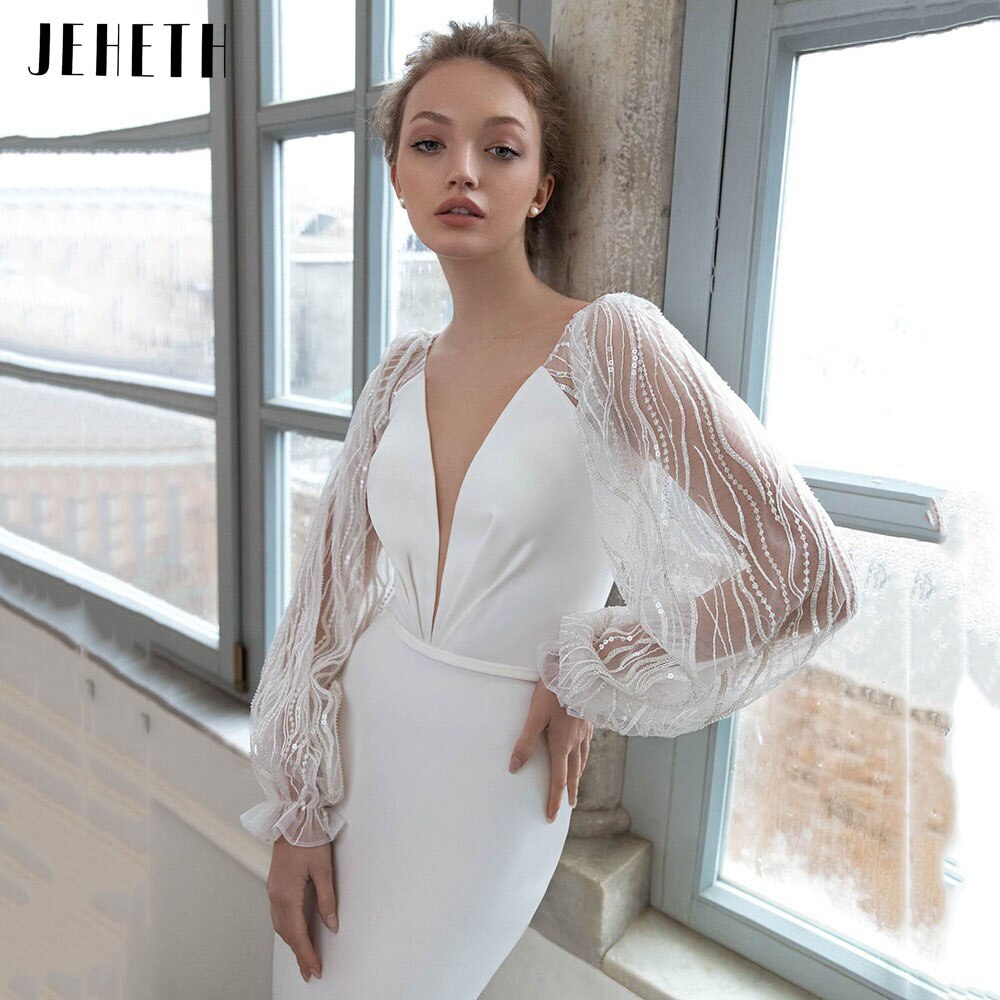 JEHETH-Elegant-Long-Puff-Sleeves-Satin-Wedding-Dresses-Mermaid-2022-Sexy-Lace-Deep-V-Neck-Bridal-2
