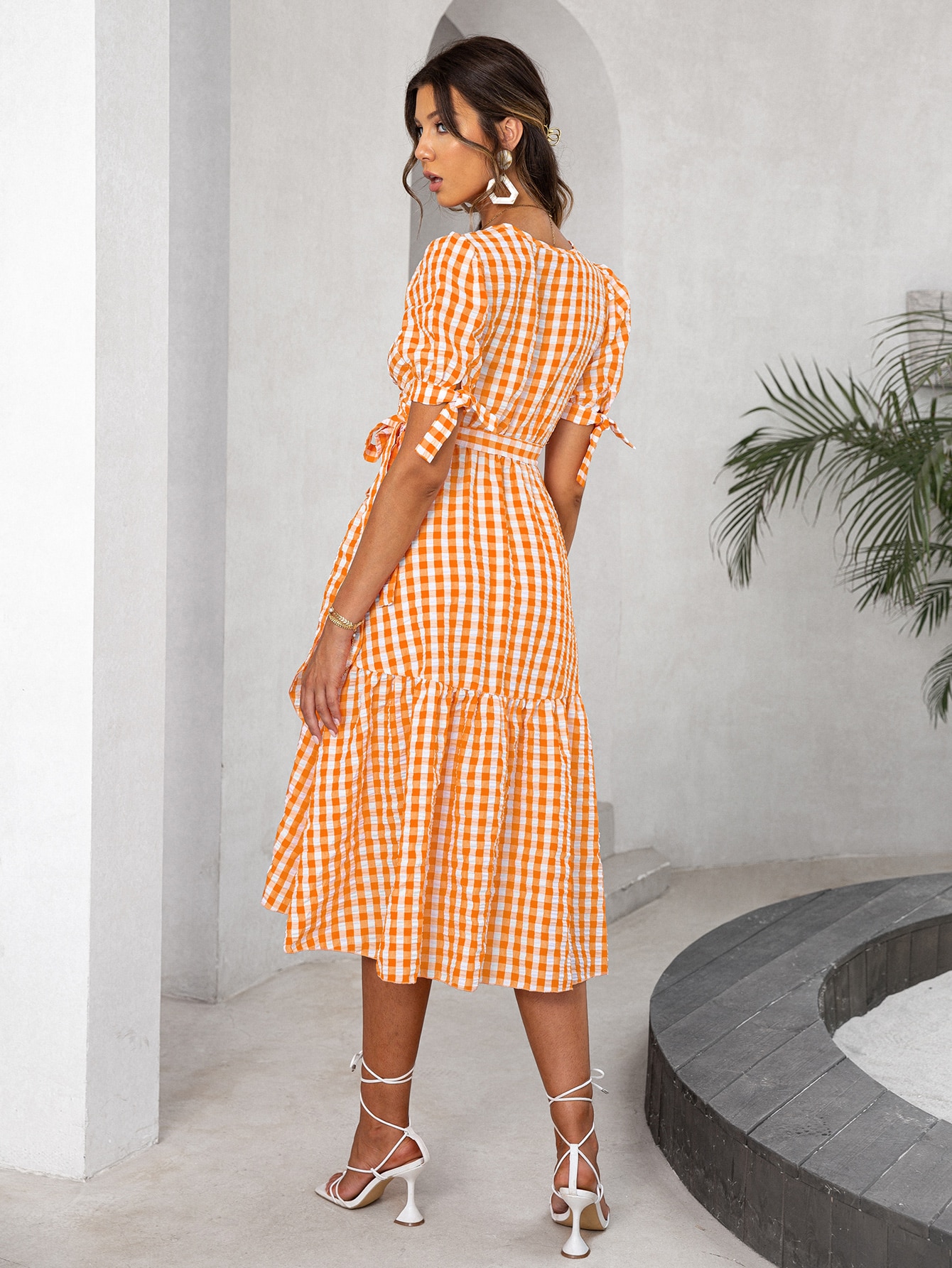 Simplee-Casual-puff-sleeves-plaid-summer-dress-women-V-neck-lace-up-ruffle-office-dresses-A-3