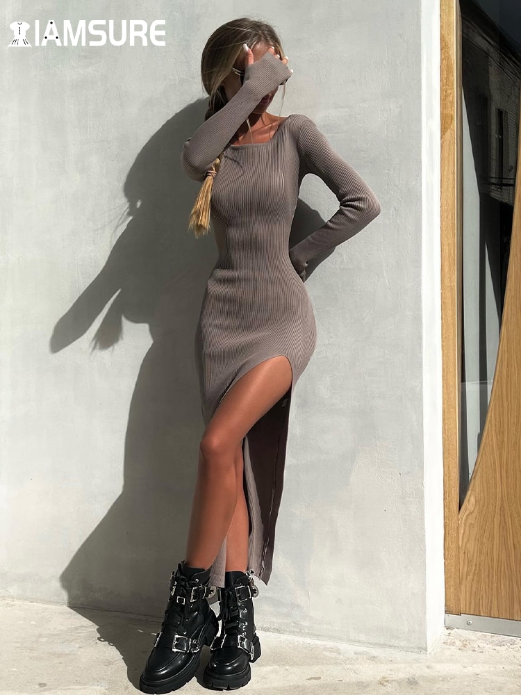 IAMSURE-Basic-Solid-Split-Knitted-Long-Dress-Sexy-Slim-O-Neck-Long-Sleeve-Maxi-Dress-For-3