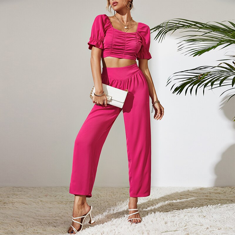 KEBY-ZJ-Women-s-Two-Piece-Sets-Solid-Short-Sleeve-Crop-Tops-and-Wide-Leg-Pants-2