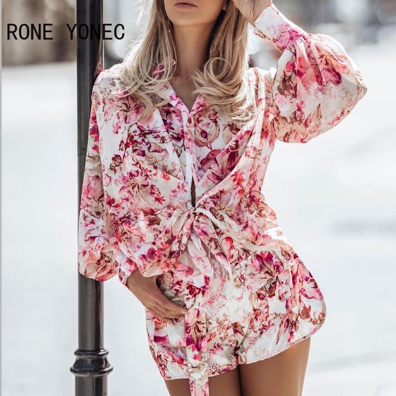 Women-Casual-Long-Lantern-Sleeves-Floral-Embroidered-Turn-Down-Collar-Tape-Short-Sets-1