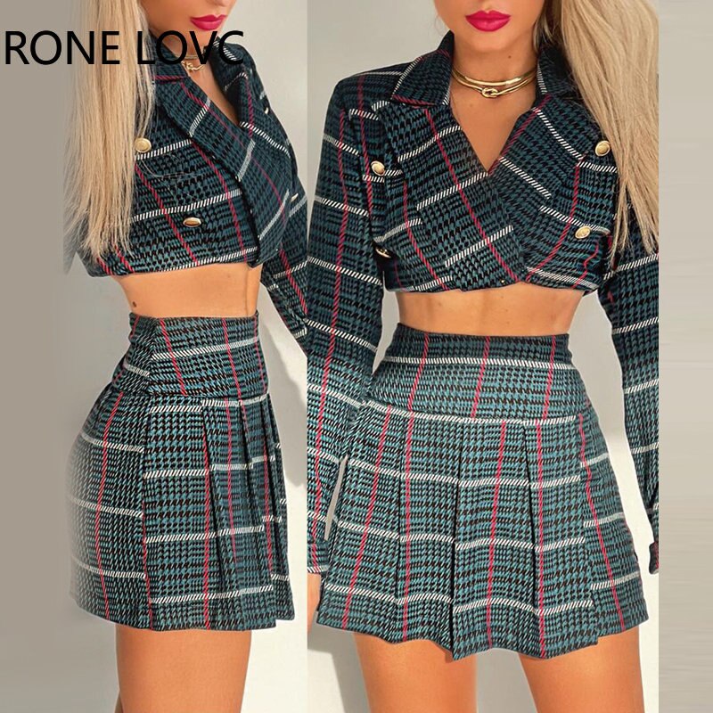 Women-Plaid-Elegant-Button-and-Pocket-Notched-Collar-Pleated-Skirts-Tweed-Preppy-Style-Skirt-Sets-2