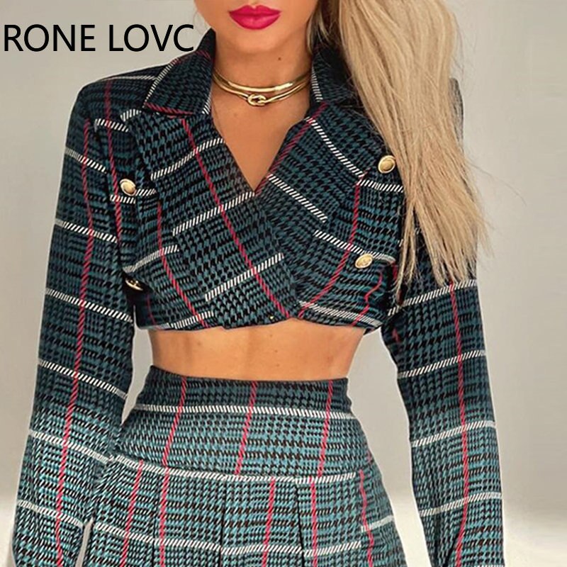Women-Plaid-Elegant-Button-and-Pocket-Notched-Collar-Pleated-Skirts-Tweed-Preppy-Style-Skirt-Sets-3