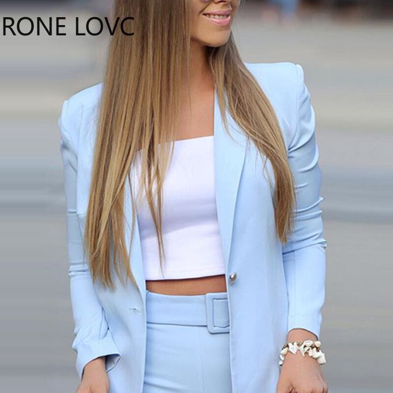 Women-Solid-Elegant-button-Long-Sleeves-Skinny-Blue-Blazer-Shorts-Sets-3