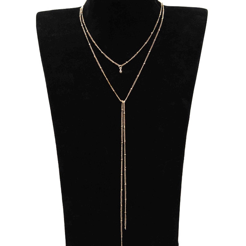 2022-Simple-Gold-Silver-Color-Chain-Choker-Necklace-Long-Beads-Tassel-Chocker-Necklaces-For-Women-Collar-2