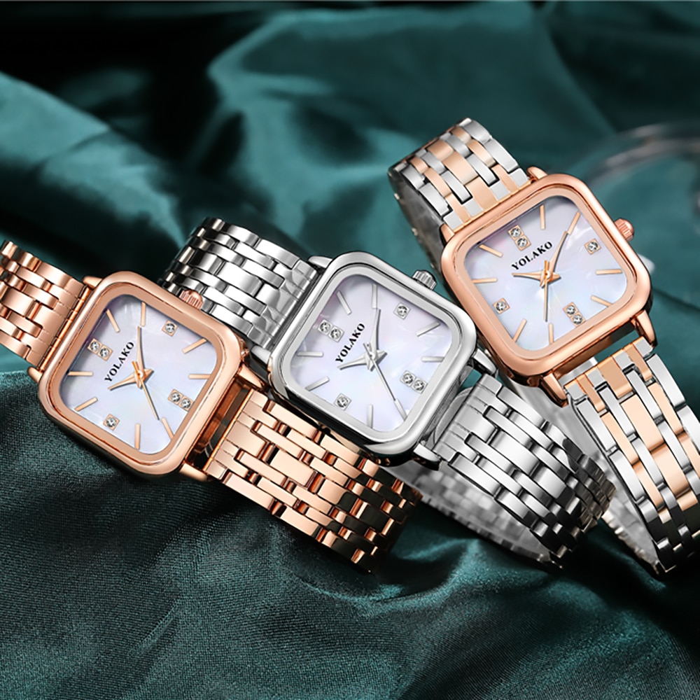 Luxury-Brands-Women-Quartz-Watch-Fashion-Square-With-Diamonds-Seashell-Surface-Design-Gold-Coloured-Fine-Metal-2