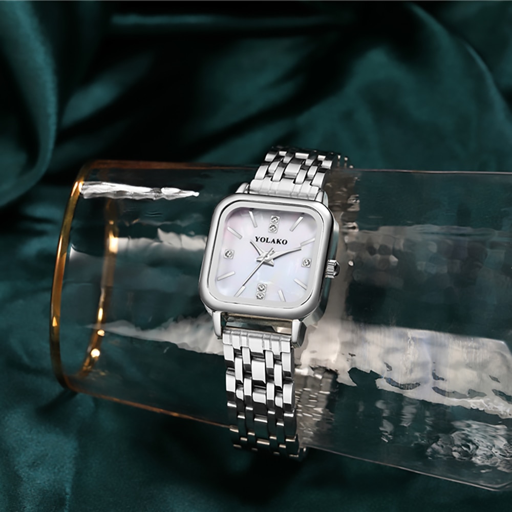 Luxury-Brands-Women-Quartz-Watch-Fashion-Square-With-Diamonds-Seashell-Surface-Design-Gold-Coloured-Fine-Metal-3
