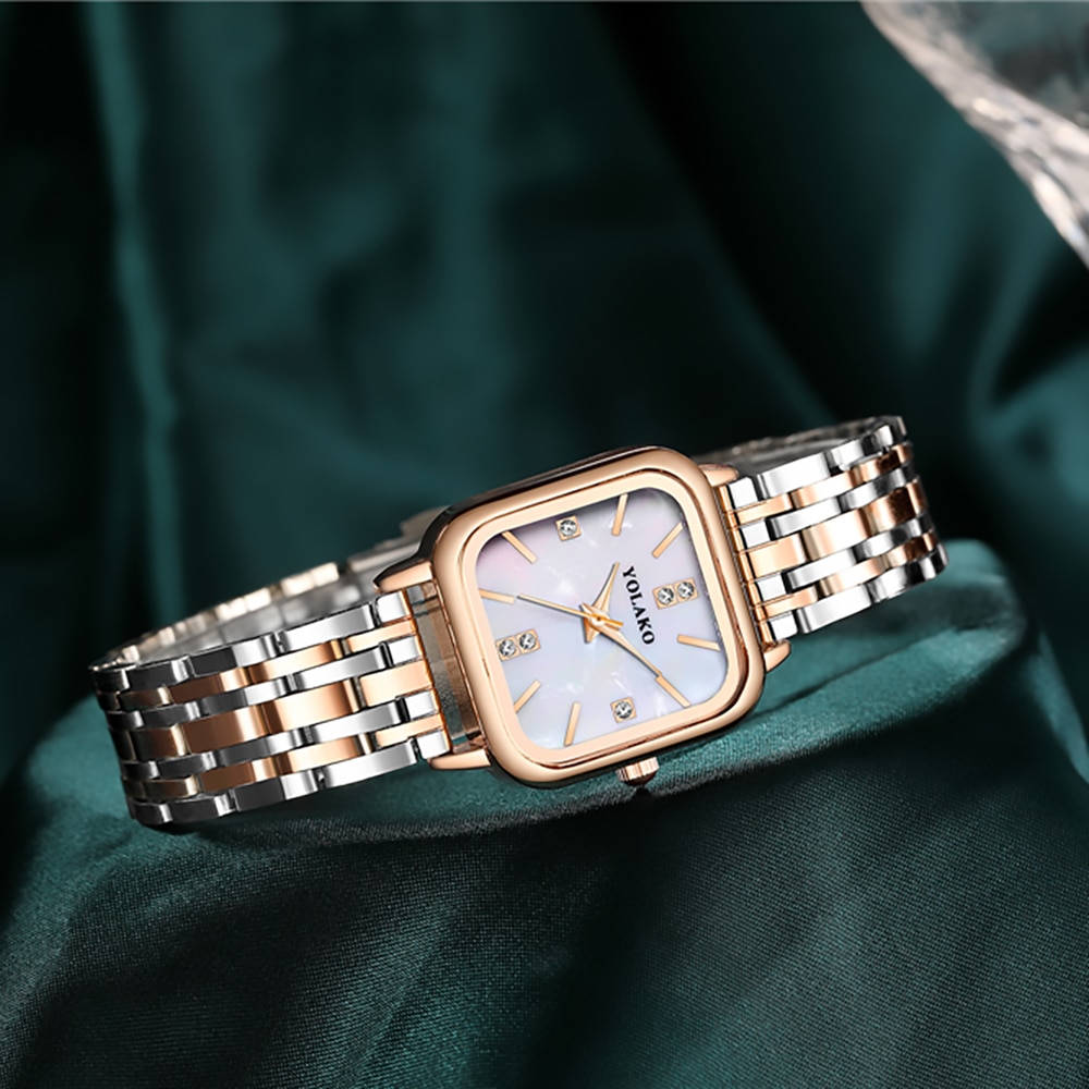 Luxury-Brands-Women-Quartz-Watch-Fashion-Square-With-Diamonds-Seashell-Surface-Design-Gold-Coloured-Fine-Metal-5
