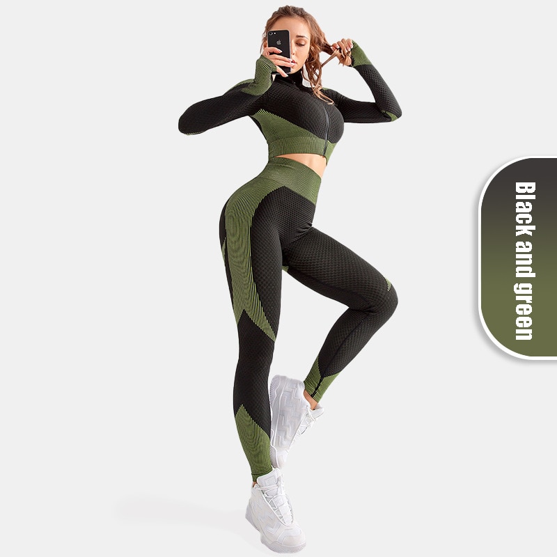 Seamless-Knit-Yoga-Suit-Double-Colorblock-Women-s-Sports-Fitness-Long-Sleeve-Corset-Suit-Outdoor-Running-5