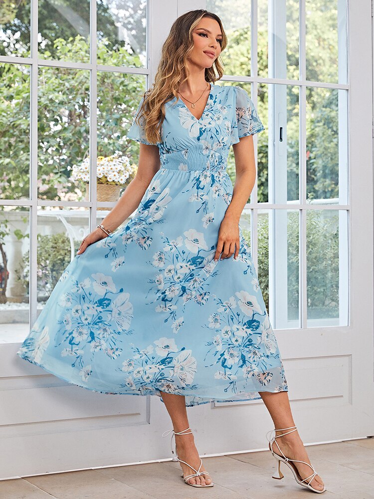 Simplee-Elegant-Women-Light-Blue-Floral-Printed-Dress-V-neck-Casual-Maxi-Office-Lady-Short-Sleeves-2