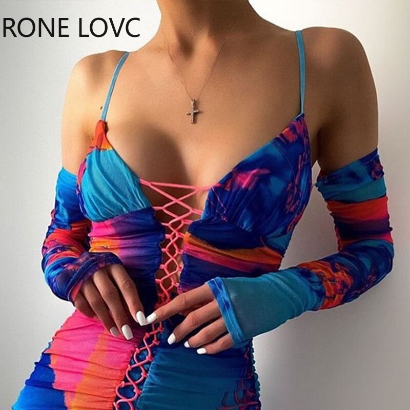 Women-Cami-Lace-up-Hollow-out-Tie-Dye-Bodycon-Summer-Sexy-Party-Dress-2