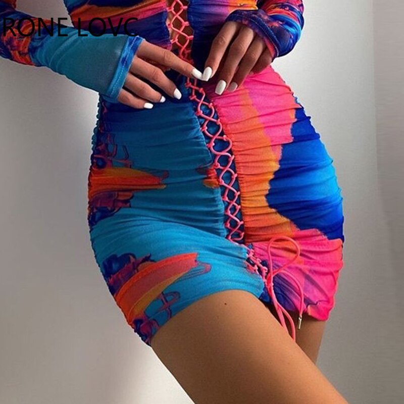 Women-Cami-Lace-up-Hollow-out-Tie-Dye-Bodycon-Summer-Sexy-Party-Dress-3
