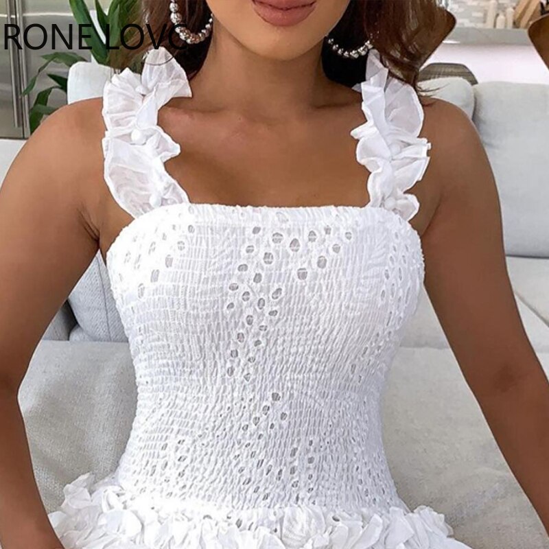 Women-Chic-Solid-Sleeveless-Folds-Hollow-Out-A-line-Party-Sexy-Ruffle-White-Dress-2