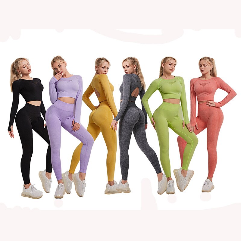 Seamless-Yoga-Sets-Sports-Fitness-High-Waist-Hip-Lifting-Trousers-Long-Sleeve-Suits-Workout-Clothes-Gym-2