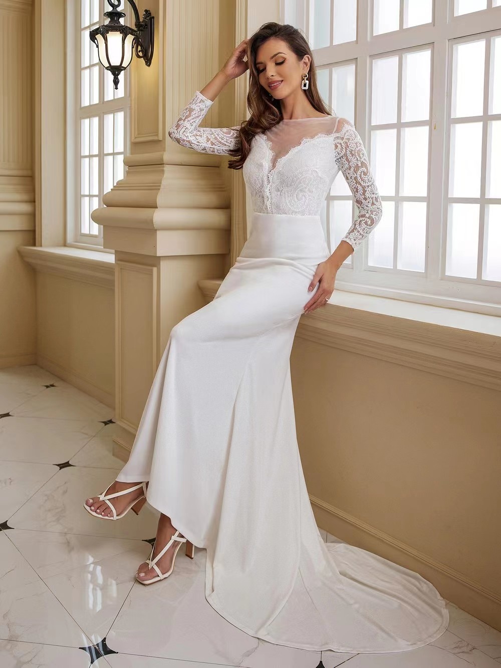 2023-Wedding-dress-Bride-Of-Suknia-Slubna-Rybka-White-Long-Sleeve-Elegant-Gorgeous-Robe-De-Soiree-2