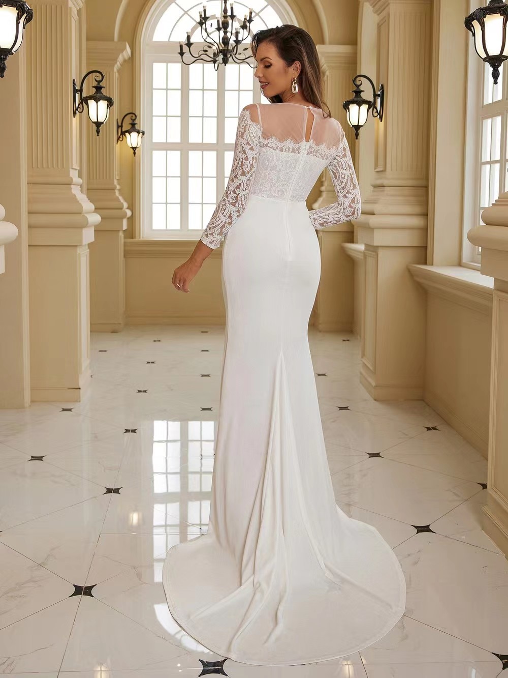 2023-Wedding-dress-Bride-Of-Suknia-Slubna-Rybka-White-Long-Sleeve-Elegant-Gorgeous-Robe-De-Soiree-3