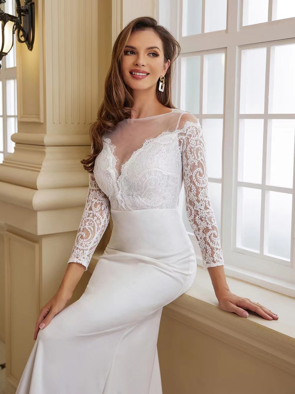 2023-Wedding-dress-Bride-Of-Suknia-Slubna-Rybka-White-Long-Sleeve-Elegant-Gorgeous-Robe-De-Soiree-4