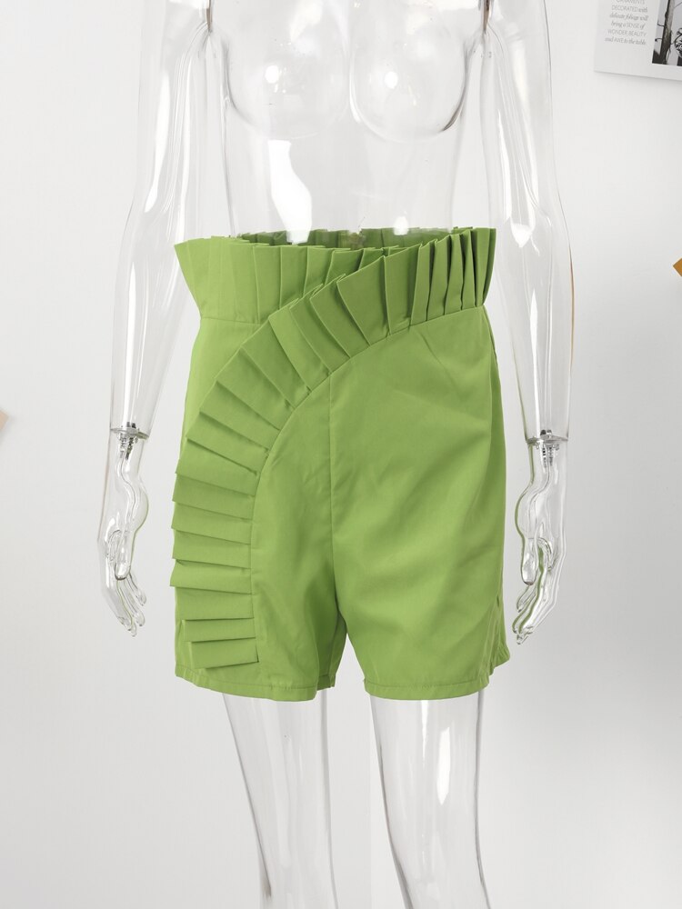 Women-s-Bottom-Ruffle-Hem-Shorts-Pleated-High-Waist-Solid-2023-New-Fashion-Pant-Elegant-Summer-3