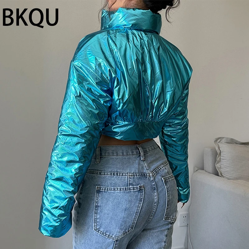 BKQU-Metallic-Cotton-Padded-Cropped-Jackets-Women-Zip-Up-Long-Sleeve-Turtleneck-Autumn-Winter-Coats-Irregular-4